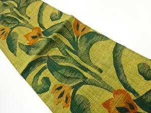 手織り真綿紬花葉模様織出し名古屋帯